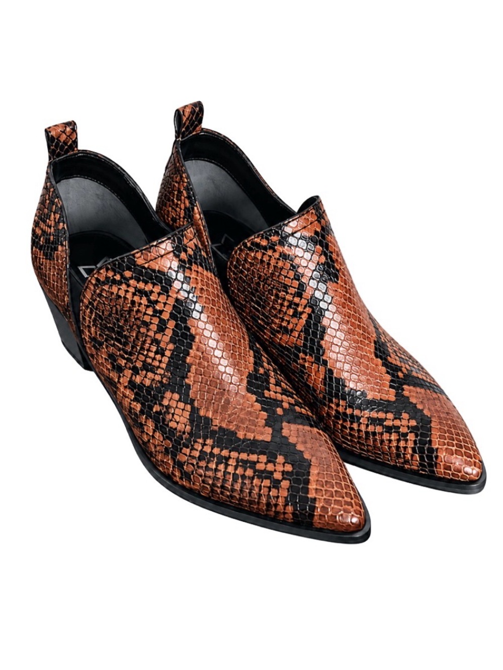 Marc Fisher Women's Snake-Print Leather Pointed Heeled Ankle Bootie